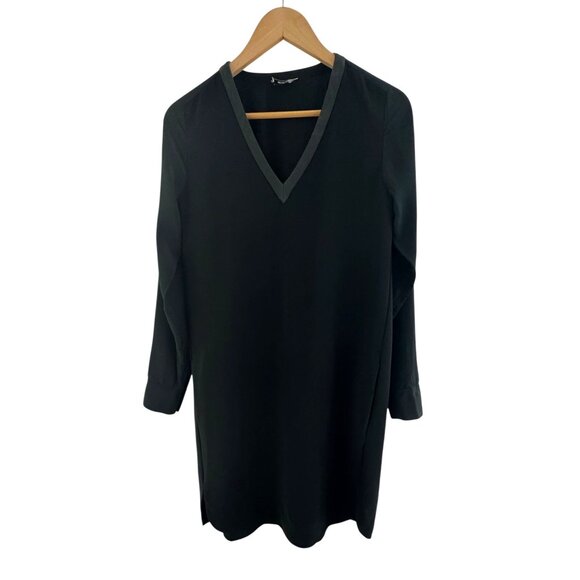 VINCE. Black Mixed Media Long Sleeve Dress w/Pockets Size 4 Tunic Leather Silk‎ - Picture 5 of 15